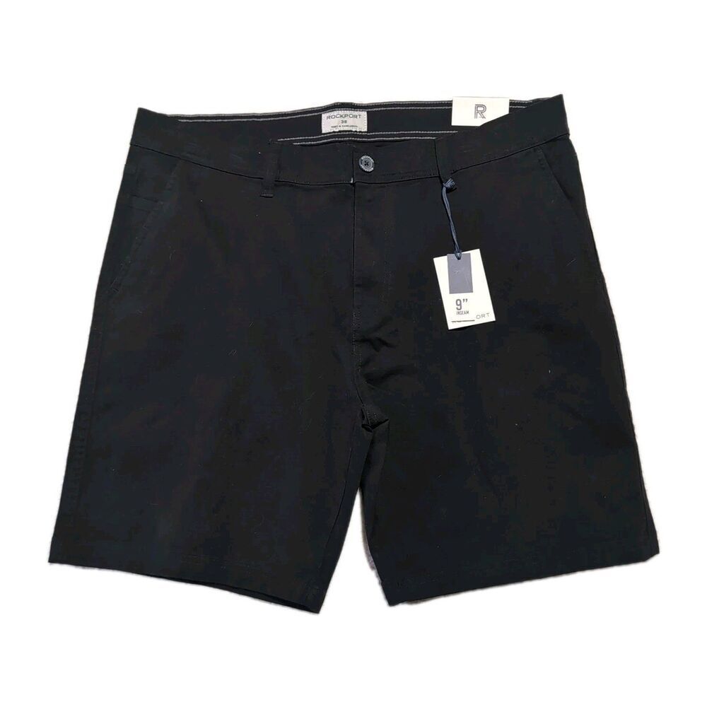 Rockport Active Stretch Golf Chino Shorts Men's 38 Black Flat Front 11" Inseam
